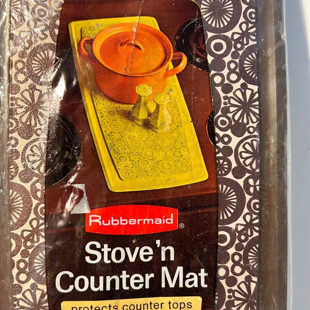 Vintage 1975 Rubbermaid Stove n Counter Mat Brown Floral 1321 Retro Kitchen 19in